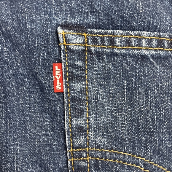 Levi's 505 Selvedge Jeans Mens 38x32 Blue Denim Straight Zip Fly Dark Wash - Picture 4 of 14
